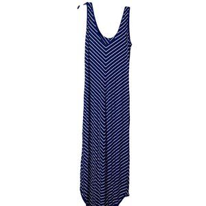 Athletes Long Dress Blue White Striped Sleeveless High Low Design Stretch Sz XL